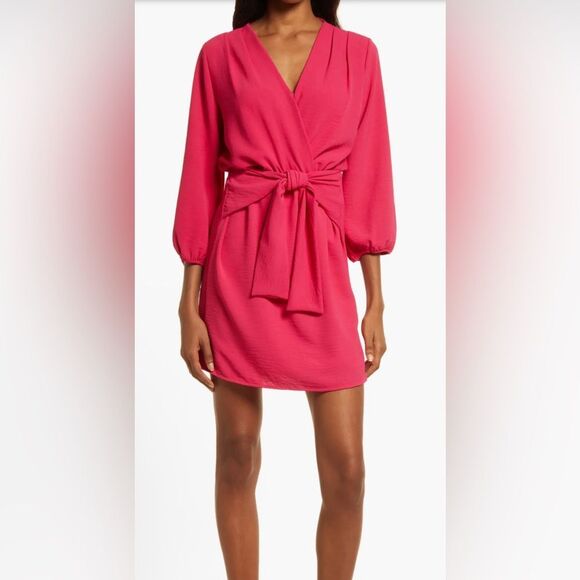 Fraiche by J Long Sleeve Tie Front Dress In Cherry Size Large NWT - Picture 1 of 10